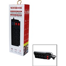 Belirtilmemiş Termal Akım Korumalı 16A 8li̇ Priz 3xusb 2mt Anahtarlı Uzatma Kablo Siyah