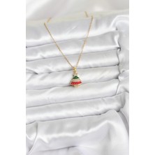 Gesa Store 316L Çelik Zincir Gold Ren Çam Ağacı Model Zirkon Taşlı Yılbaşı Temalı Kad - GESA553571-9