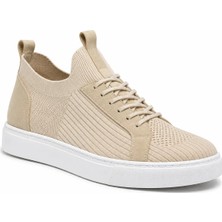 Beskar Bej Triko Erkek Spor Ayakkabı - Nefes Alan Terletmez Bağcıklı Rahat Günlük Sneaker Kb 112