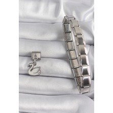 Gesa Store 316L Çelik Gümüş Renk Sallantı Beyaz Kuğu Model Nomination Charm 5886 - GESA559182-1905