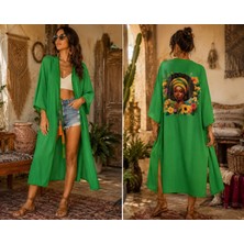 Tosbik Otantik Kişiye Özel Tasarım Yeşil Afro Baskılı Otantik / Bohem Kap Kimono