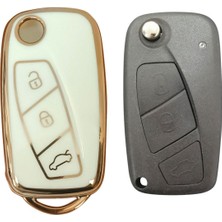 Keyron Lüx Fiat Linea, Fiorino Ducato, Boxer, Jumper Anahtarlı Nano Beyaz Gold Altın Renk Anahtar Kılıfı