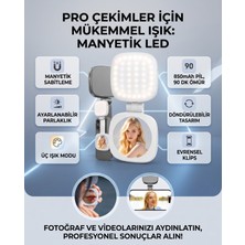 Matechno Şarjlı Aynalı Manyetik LED Selfie Işığı 3 Renk Modlu Telefon Video Çekim ve Makyaj Işığı