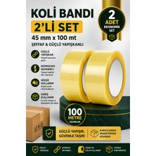 Koli Bandı (2'li Set) 45 mm x 100 mt Şeffaf Güçlü Yapışkanlı Kopmayan Bant