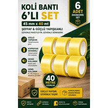 Koli Bandı (6'lı Set) 45 mm x 40 mt Şeffaf Güçlü Yapışkanlı Kopmayan Bant