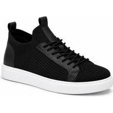 Beskar Siyah Triko Beyaz Tabanlı Erkek Sneaker - Ortopedik Destekli Nefes Alan Rahat Günlük Spor Ayakkabı Kb 112
