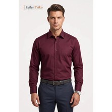 Eşiler Triko Erkek Bordo Mikrosaten Klasik Uzun Kollu Cepli Regular Fit Gömlek