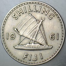 Banknoting Fiji 1 Şilin 1961 Yelkenli-Kraliçe Iı. Elizabeth.