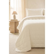 Ocean Home Textile %100 Pamuk Kumaş Kapitoneli Ekru Çok Amaçlı Çift Kişilik Yatak Örtüsü Seti 1 Adet 250 x 230 / 2 Adet 50 x 70 cm