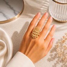 Sevil Gülgün Atelier Light Gold Hareketli Salkım Detaylı Ayarlanabilir Kadın Yüzük – Gösterişli Modern Tasarım Yüzük