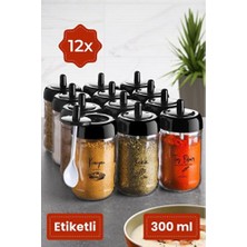 Empressco 12'li Uzun Baharat Seti, Kendinden Kaşıklı Serigrafi Etiketli Camürün