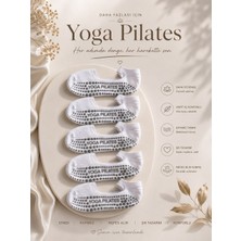 Çorap Vitrini Premium 5'li Paket Beyaz Yoga Pilates Çorabı Seti - Gri Yazılı Kaydırmaz Taban Reformer Spor Çorabı