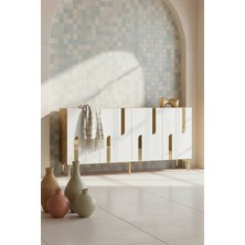 Yumedi Design KA1531DBG - Ilhaniye Konsol, Tv Sehpası, Çok Amaçlı Dolap ve Kahve Köşesi 150CM Safirmeşe-Beyaz-Gold