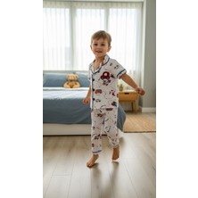 Balgüneş Tekstil Erkek Çocuk Araba ve Roket Desenli Düğmeli Kısa Kollu Yazlık Pijama Takımı