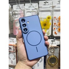 Teknomoda Samsung Galaxy S25 Fe Uyumlu Kılıf Kamera Lens Çevresi Korumalı Magsafe Şarj Uyumlu Mat Silikon Kaydırmaz Kenar Dizayn Lacivert-Mavi