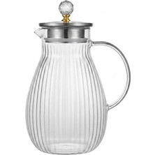 Aşkana Büyük Boy Borosilikat Tasarım Cam SÜRAHİ,1800 Ml,metal Süzgeç Kapaklı,su,limonata,detoks,çay Sürahisi-Taşlı Model
