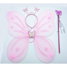 Mayf Toz Pembe Renk Kelebek Kanadı Tacı ve Sopası 50X37 cm (5332)