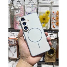 Teknomoda Samsung Galaxy S25 Fe Uyumlu Kılıf Kamera Lens Çevresi Korumalı Magsafe Şarj Uyumlu Mat Silikon Kaydırmaz Kenar Dizayn Gri-Krem