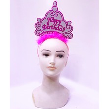 Mayf Happy Birthday Neon Pembe Renk Doğum Günü Tacı 24X15 cm (5332)