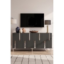 Yumedi Design KA1831AS - Ilhaniye Konsol, Tv Sehpası, Çok Amaçlı Dolap ve Kahve Köşesi 180CM Antrasit-Silver