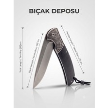 Bıçak Deposu Karatekin Paslanmaz Çelik Motif Işlemeli Katlanır Kamp Çakısı - Klipsli ve Kordonlu (22 Cm)