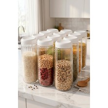 Empressco 12’li Beyaz Kapaklı Uzun Cam Saklama Kabı Seti 1500 Ml, Pratik ve Şık Saklama