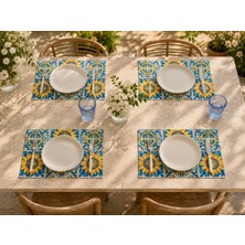 Dijital Baskılı 4 Adet Mozaik Desenli Ayçiçeği Amerikan Servis 35X45 cm Dekoratif Servis Altlığı