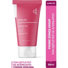 Quality Life Renkli Güneş Kremi - Pink - Tone Up - Ton Eşitleyici Pembe Güneş Kremi - Aydınlatıcı Yüz Güneş Kremi