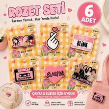 LUXMON Black Pink Karakter 6 Adet Çanta Broş Rozet Seti