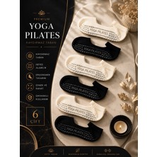 Çorap Vitrini Premium 6'lı Paket Siyah & Krem Yoga Pilates Çorabı Seti - Yazılı Özel Kaydırmaz Taban Reformer Spor Patiği