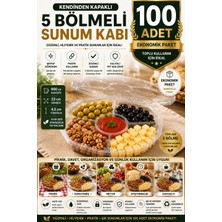 Open City 100'LÜ Set Sekizgen 5 Bölmeli Kendinden Kapaklı Pet Gıda Kabı 900 cc Sızdırmaz Sunum Kabı 23 cm