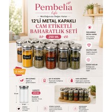 Empressco Şık 12'li Cam Kavanoz Baharatlık Seti, 250 Ml, Metal Kapaklı