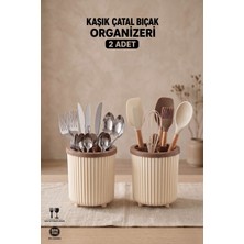Empressco 2'li Bölmeli Tezgah Üstü Kaşıklık Seti, Organizer, Bej Renk