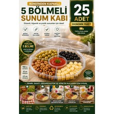 Open City 25'li Set Sekizgen 5 Bölmeli Kendinden Kapaklı Pet Gıda Kabı 900 cc Sızdırmaz Sunum Kabı 23 cm