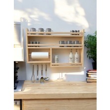 Arya Wood Craft Doğal Ahşap Baharatlık Duvar Rafı