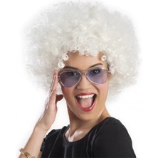 Mudanis Beyaz Renk Kıvırcık Afro Bonus Peruk
