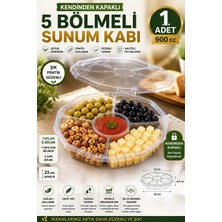 Open City 1 Adet Sekizgen 5 Bölmeli Kendinden Kapaklı Pet Gıda Kabı 900 cc Şeffaf Sızdırmaz Sunum Kabı 23 cm Set
