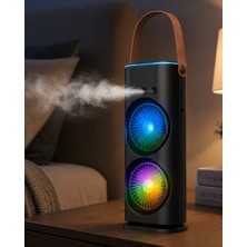 Miyango USB Şarjlı Çift Başlıklı Buharlı Masaüstü Fan Sessiz Serinletici Işıklı  - ETC1364-1030