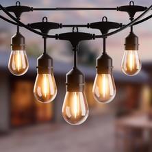 Munico 5 Metre Bahçe, Teras, Etkinlikler Için Retro Ampullü Dış Mekan LED Işık Dizisi, IP65 Su Geçirmez