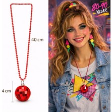 Mayf Retro Disko Topu Şekilli 80&amp;apos;ler 90&amp;apos;lar Kırmızı Renk Plastik Kolye (5332)