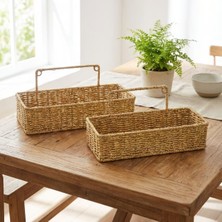 Mayf 2’li Duvar Askılı Plastik Rattan Organizer – Dikdörtgen Hasır Görünümlü Mutfak Raf Sepeti, Banyo ve Ev Içi Düzenleme Ünitesi (5332)