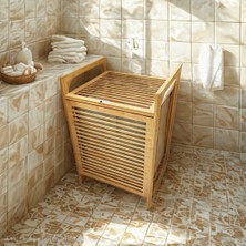 Mayf Ahşap Bambu Kirli Çamaşır Sepet Kumaş Çantalı SEPET=40X35X60CM (5332)