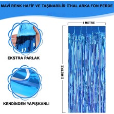 Mayf Mavi Renk Ekstra Metalize Parlak Saçaklı Arka Fon Perde Ithal A Kalite 1x2 Metre (5332)