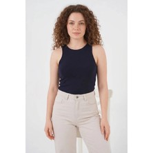 Moda Molası Kadın Halter Yaka Lacivert Body