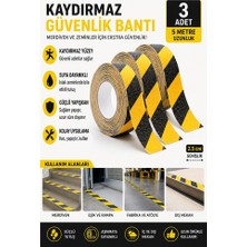 Artlantis Merdiven Kaydırmaz Bant Sarı Siyah 25MM 3 Adet Mas Güvenlik Uyarı Bandı 5 Metre 2.5 cm Yapışkanlı Basamak Mermer Beton