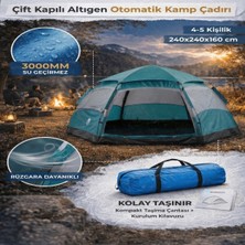 Alpotekno 4 Kişilik Otomatik Kamp Çadırı – Altıgen Tasarım, Çift Kapılı, Suya Dayanıklı, Hızlı Kurulumlu Geniş Aile Outdoor Çadırı 240X240X160 cm
