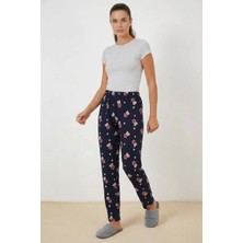 Moda Molası Kadın Lastikli Bel Ayı Desenli Lacivert Pijama Altı