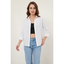 Moda Molası Kadın Oversize Kısa Kol Viskon Beyaz Gömlek
