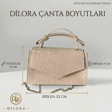 Dilora | Kadın Mini Abiye Çantası | Kroko Desenli | Zincir Askılı | El ve Çapraz Kullanım | Krem
