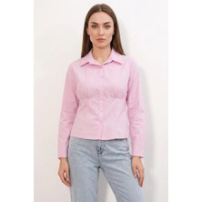 Moda Molası Kadın Belden Oturtmalı Pembe Gömlek
